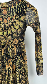 Jean Paul Gaultier L/S Jewelry-printed Mesh Dress
