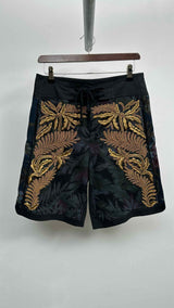 Dries Van Noten Gold Metalic Bullion Wide Embroiderded Shorts