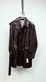 Men's Thom Browne Metal Button Leather Trench Coat
