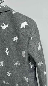 Thom Browne Melton Wool Animal-embroidered Classic Chesterfield Coat