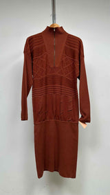 Issey Miyake L/S Quarter-Zip Cable-Knit Long Dress