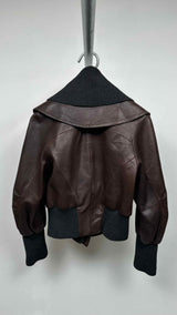 Donna Karan Knit-hybrid Shawl-collar Leather Jacket