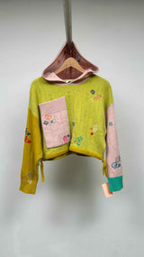 Yan Yan Knits Curious Embroidered Cropproed Hoodie