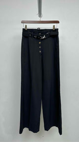 Marithé + François Girbaud Belted Side Pin-stripe Wide Pants