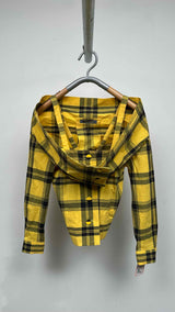 Issey Miyake Off-shoulder Stopped Layered Plaid Shirt