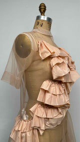 Roberts Wood S/S Hand-wrinkled Mesh Ruffle T-shirt Dress