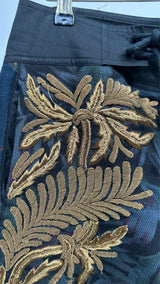 Dries Van Noten Gold Metalic Bullion Wide Embroiderded Shorts