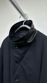 Y's BANG ON Leather Trim Oversized Bottom Side-zip Trench Coat