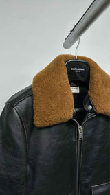 Saint Laurent Shearling-collar Distressed Leather Flight Jacket
