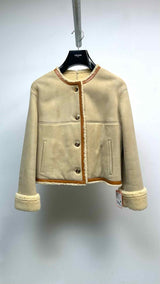 CELINE Metal-button Collarless Shearling Jacket