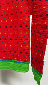 me Issey Miyake L/S Waffle Pleated Printed Mock-neck Top