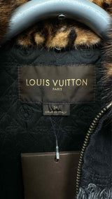 Louis Vuitton Fringed-seam Leopard-fur-collar Quilted-lined Denim Jacket