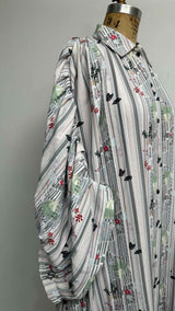 Thom Browne Pleated Puff-Sleeve Printed Long Dress