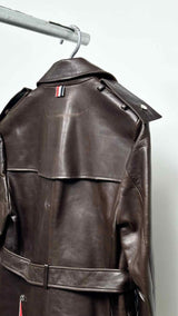 Men's Thom Browne Metal Button Leather Trench Coat