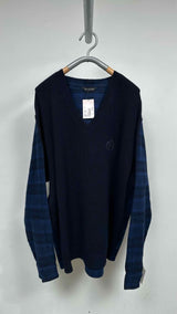 Balenciaga Cashmere-Hybrid Shirt V-Neck Sweater