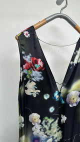 Calvin Klein Collection N/S Chain-cage-deatiled Floral Satin Dress