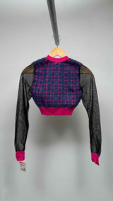Tao Comme Des Garçons Mesh-knit Plaid Cropped Cardigan