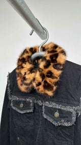 Louis Vuitton Fringed-seam Leopard-fur-collar Quilted-lined Denim Jacket