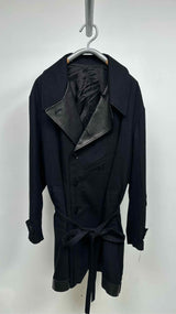 Y's BANG ON Leather Trim Oversized Bottom Side-zip Trench Coat