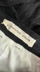 A Tentative Atelier Painter Cross Stripe-Band Pants