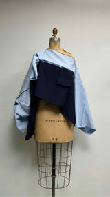 132 5. Issey Miyake L/S Two-tone Boat-neck Asymmetrical Wide Detailed Top