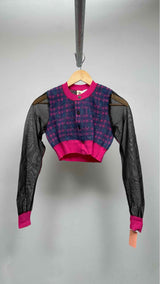 Tao Comme Des Garçons Mesh-knit Plaid Cropped Cardigan