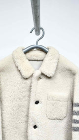 Thom Browne 4-bar Metal Button Shearling Leather Jacket