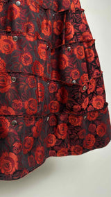 Comme Des Garcons Rose-jacquard Tiered Snap-detailed Skirt