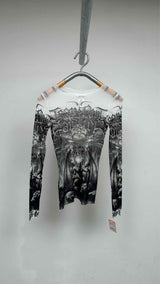 Jean Paul Gaultier L/S Diablo-printed Mesh Top