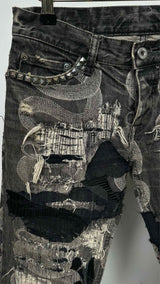 Hysteric Glamour Boro-patchwork Snake-print Jeans