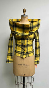 Issey Miyake Off-shoulder Stopped Layered Plaid Shirt