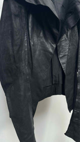 Rick Owens Cowl-Neck Zip-Sleeve Leather Jacket