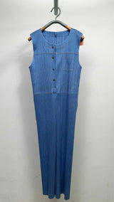 Pleats Please N/S "Cotton Denim" Pleated Jump Suits