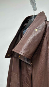 Sportmax Salaggio Funnel-Neck Paneled Hammered Leather Jacket