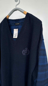 Balenciaga Cashmere-Hybrid Shirt V-Neck Sweater