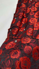 Comme Des Garcons Rose-jacquard Tiered Snap-detailed Skirt