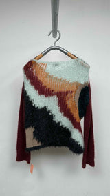Dries Van Noten Color Blocking Lose Knit Mohair Sweater