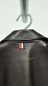 Men's Thom Browne Metal Button Leather Trench Coat