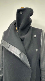 Helmut Lang Leather-htbrid Wool Over Coat