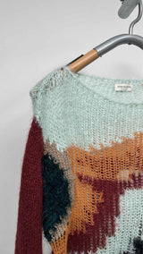 Dries Van Noten Color Blocking Lose Knit Mohair Sweater
