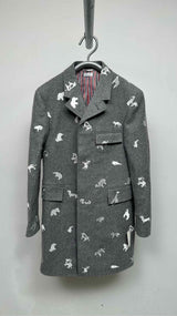 Thom Browne Melton Wool Animal-embroidered Classic Chesterfield Coat