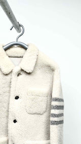 Thom Browne 4-bar Metal Button Shearling Leather Jacket