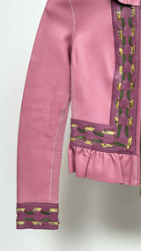Dsquared2 Ruffle-detailed Bow-embroidered Leather Jacket