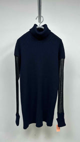 Margiela Long-mesh Sleeve High-neck Rib Knit Dress