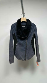 Helmut Lang Fur-collar Dolman Sleeves Hybrit Denim Jacket