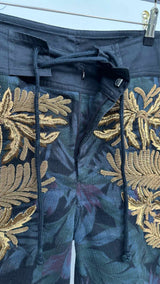 Dries Van Noten Gold Metalic Bullion Wide Embroiderded Shorts