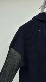 Margiela Long-mesh Sleeve High-neck Rib Knit Dress