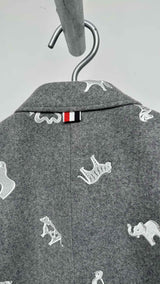 Thom Browne Melton Wool Animal-embroidered Classic Chesterfield Coat