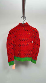 me Issey Miyake L/S Waffle Pleated Printed Mock-neck Top