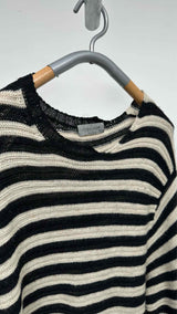 Yohji Yamamoto Pour Homme Border Asymmetrical Round Neck Sweater